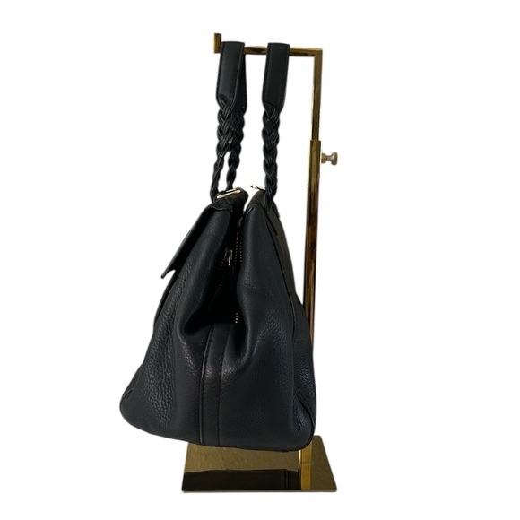 Tory Burch Half Moon Leather Satchel Black Gold Crossbody Convertible Bag - Picture 3 of 17